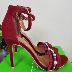 Shoe Republic LA Faretta Tassel Fringe Bead Heels